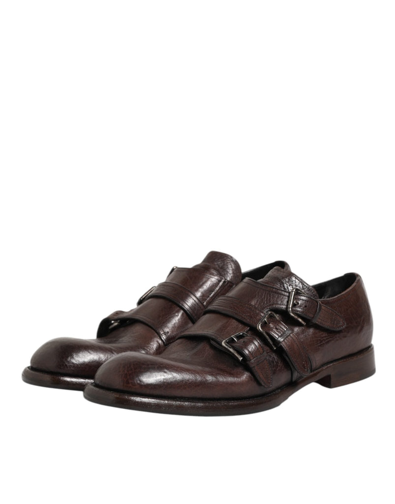 Dolce & Gabbana Brown Leather Monk Strap Formal Derby Shoes - Beyzy Store - Dolce & Gabbana