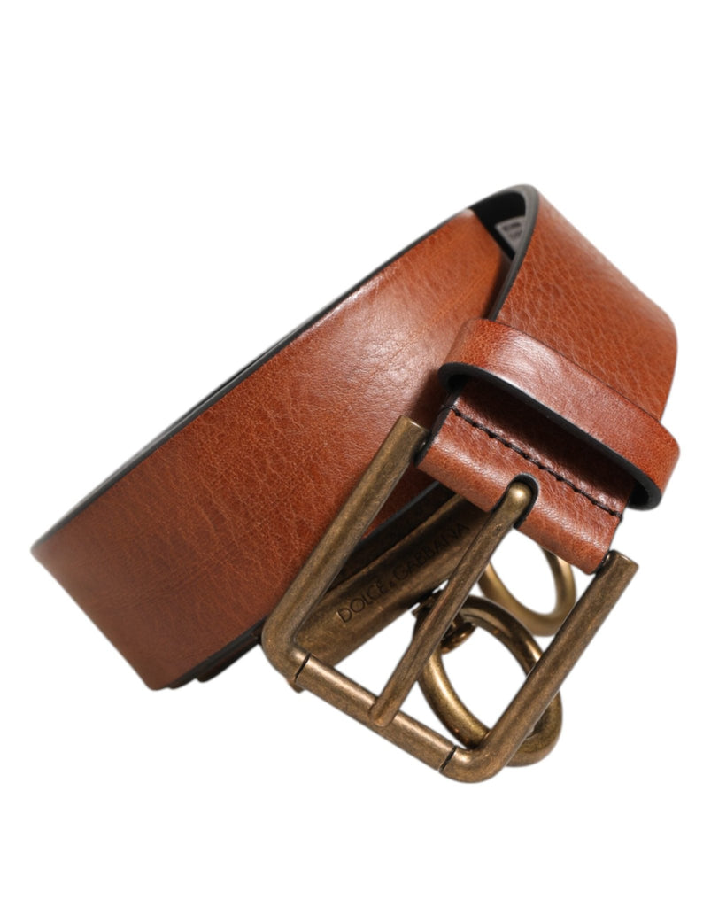 Dolce & Gabbana Brown Leather Side Rings Brass Buckle Belt - Beyzy Store - Dolce & Gabbana