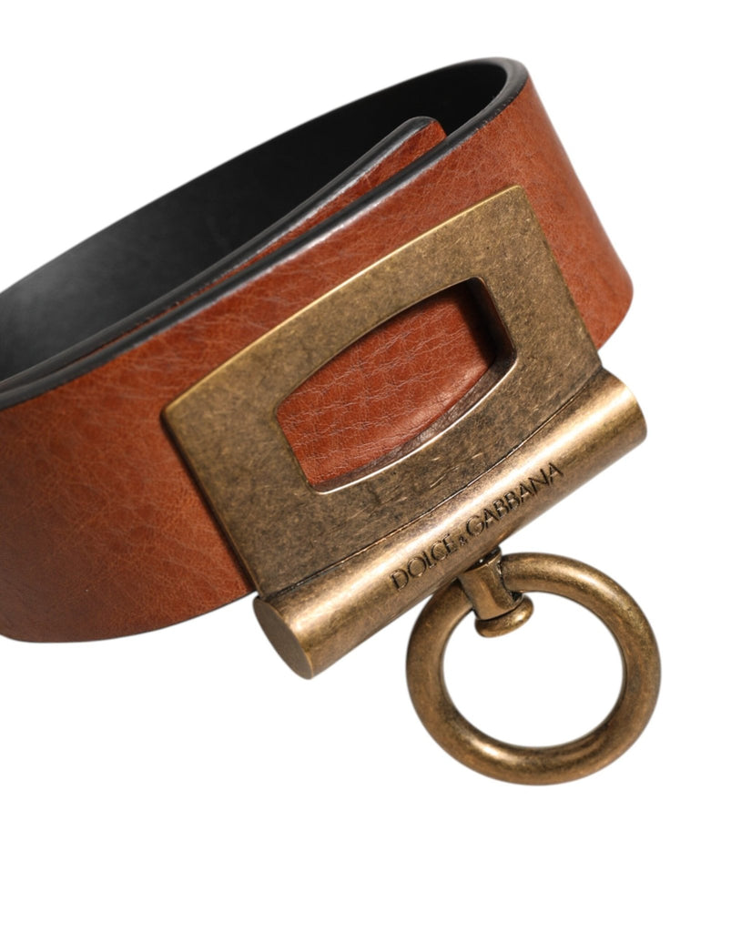 Dolce & Gabbana Brown Leather Side Rings Brass Buckle Belt - Beyzy Store - Dolce & Gabbana