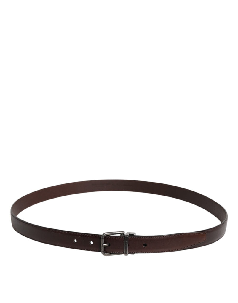 Dolce & Gabbana Brown Leather Silver Metal Buckle Belt - Beyzy Store - Dolce & Gabbana
