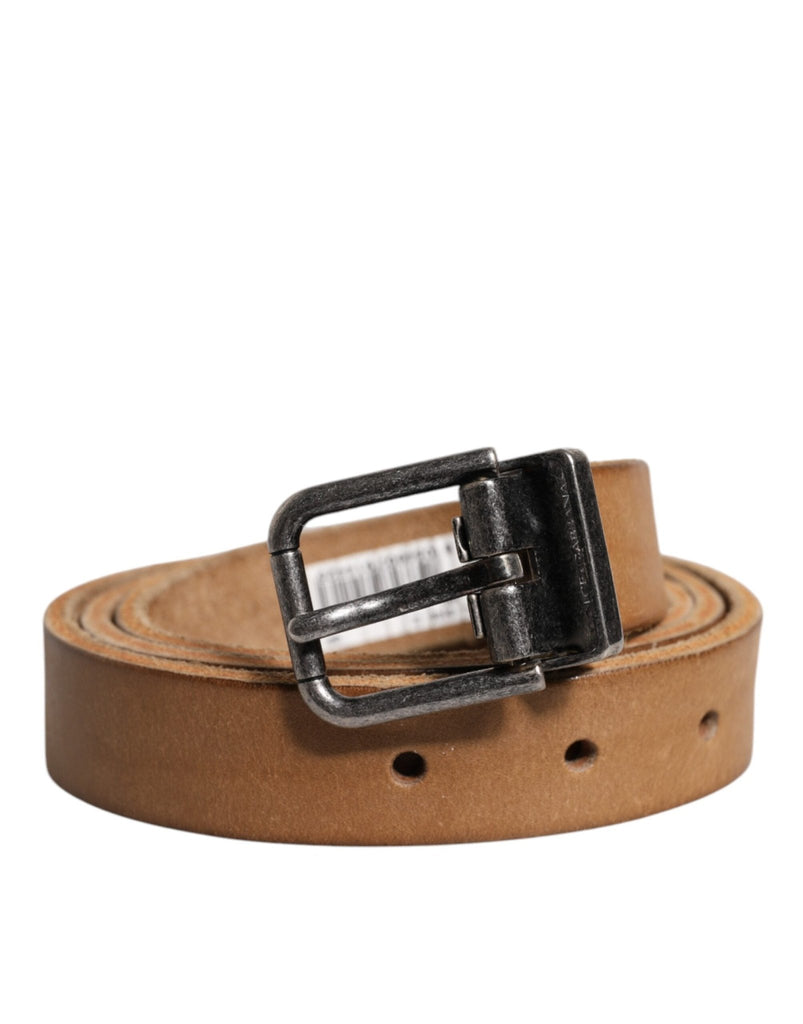 Dolce & Gabbana Brown Leather Silver Tone Metal Buckle Belt - Beyzy Store - Dolce & Gabbana
