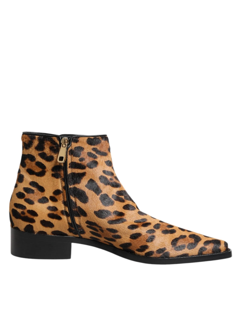 Dolce & Gabbana Brown Leopard Calf Fur Ankle Boots Shoes - Beyzy Store - Dolce & Gabbana