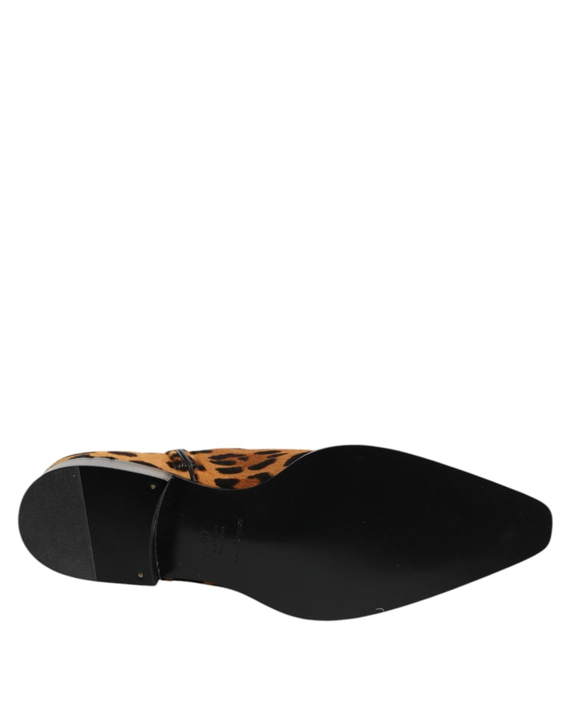 Dolce & Gabbana Brown Leopard Calf Fur Ankle Boots Shoes - Beyzy Store - Dolce & Gabbana