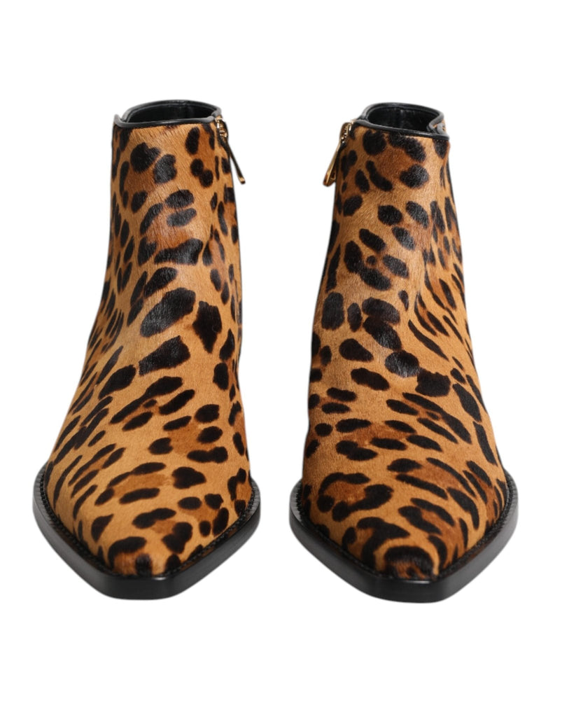 Dolce & Gabbana Brown Leopard Calf Fur Ankle Boots Shoes - Beyzy Store - Dolce & Gabbana