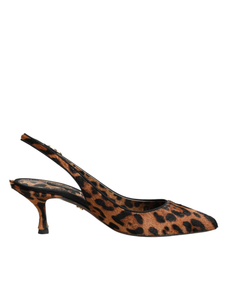 Dolce & Gabbana Brown Leopard Calfskin Fur Slingbacks Shoes - Beyzy Store - Dolce & Gabbana