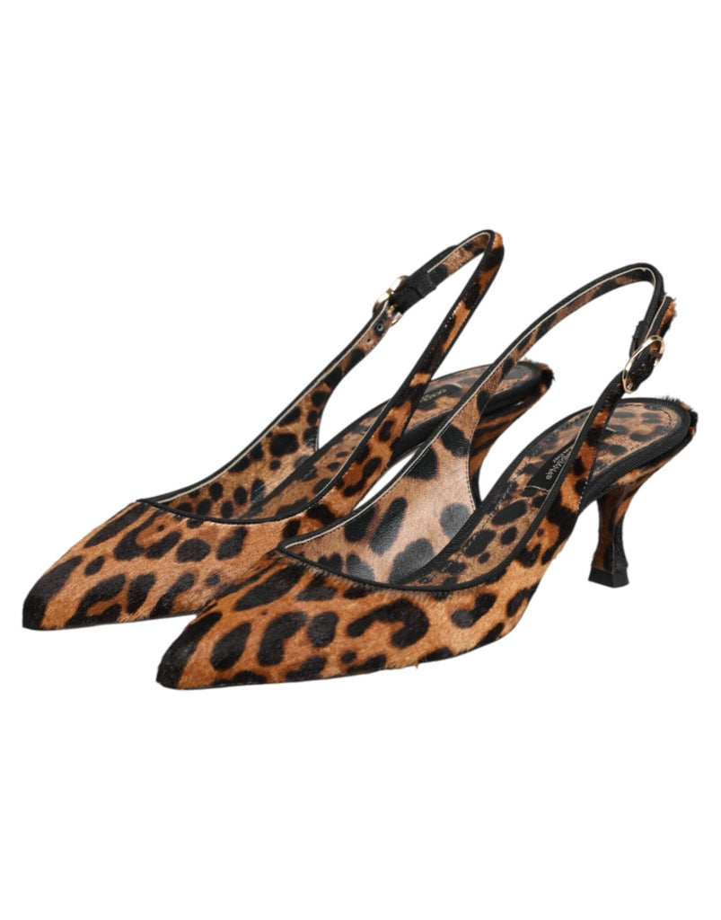 Dolce & Gabbana Brown Leopard Calfskin Fur Slingbacks Shoes - Beyzy Store - Dolce & Gabbana