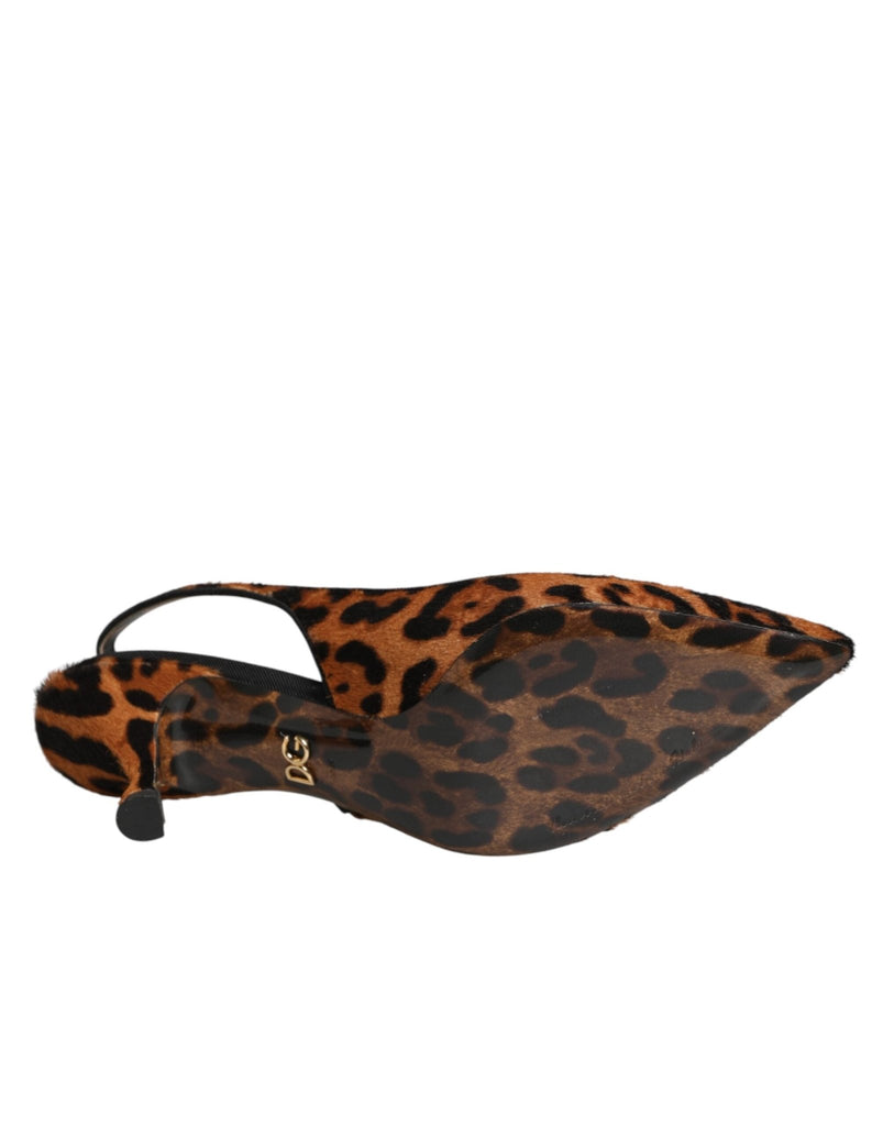Dolce & Gabbana Brown Leopard Calfskin Fur Slingbacks Shoes - Beyzy Store - Dolce & Gabbana