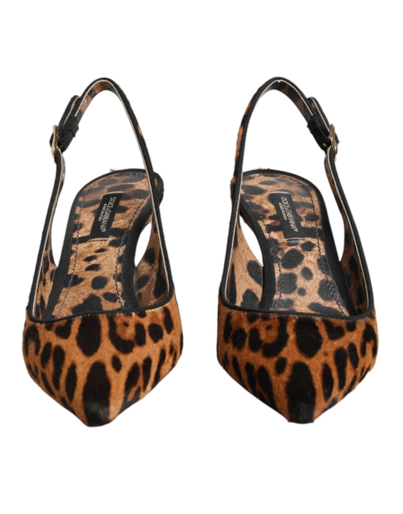 Dolce & Gabbana Brown Leopard Calfskin Fur Slingbacks Shoes - Beyzy Store - Dolce & Gabbana