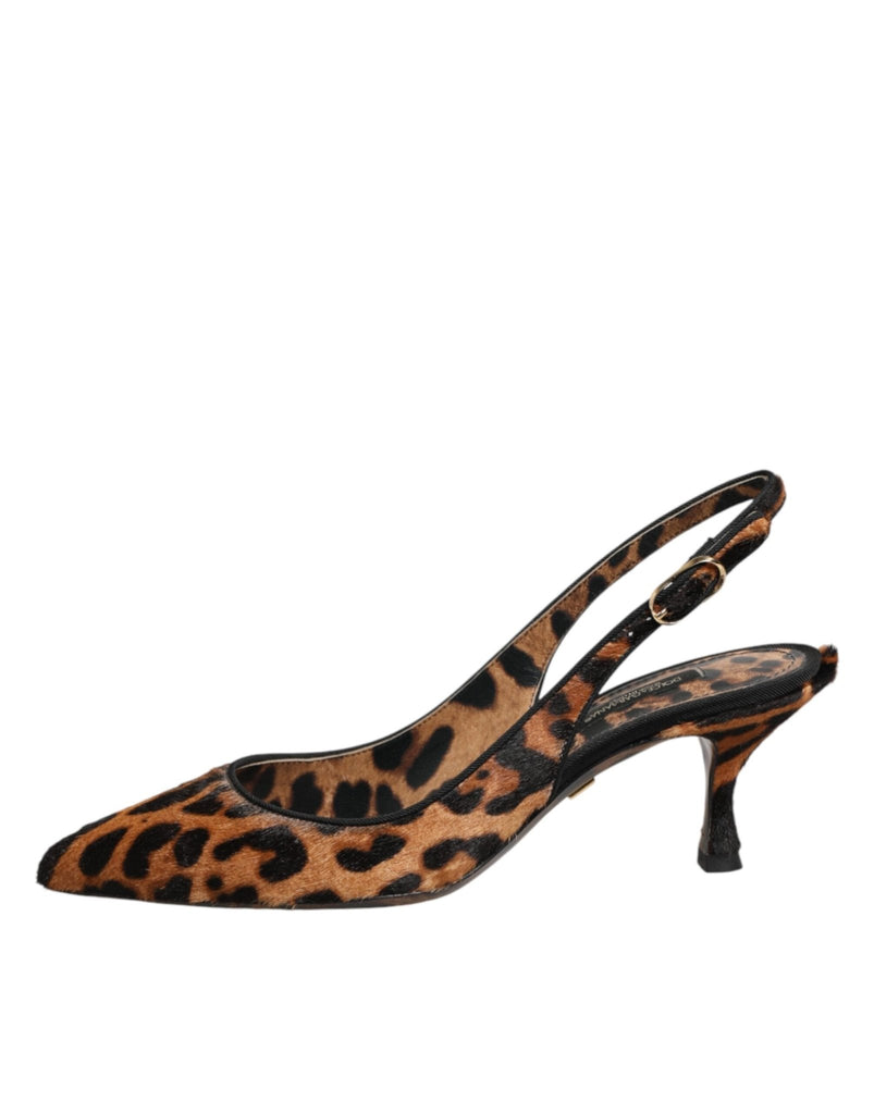 Dolce & Gabbana Brown Leopard Calfskin Fur Slingbacks Shoes - Beyzy Store - Dolce & Gabbana