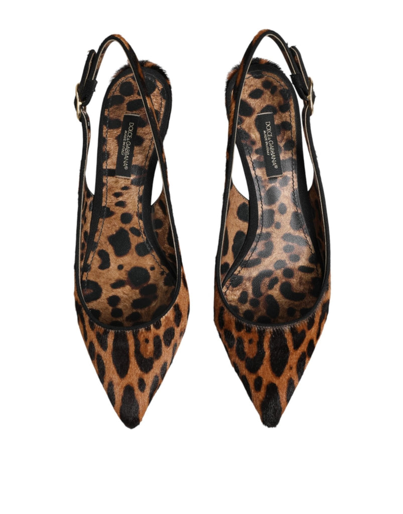 Dolce & Gabbana Brown Leopard Calfskin Fur Slingbacks Shoes - Beyzy Store - Dolce & Gabbana