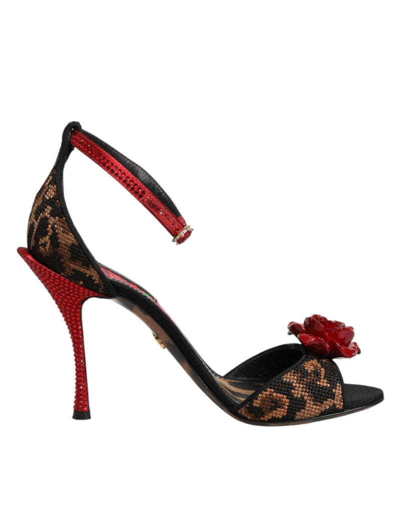 Dolce & Gabbana Brown Leopard Crystal Roses Sandals Shoes - Beyzy Store - Dolce & Gabbana