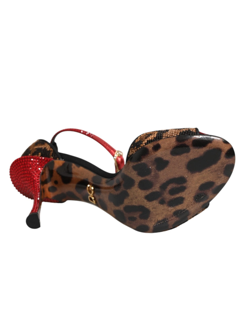 Dolce & Gabbana Brown Leopard Crystal Roses Sandals Shoes - Beyzy Store - Dolce & Gabbana