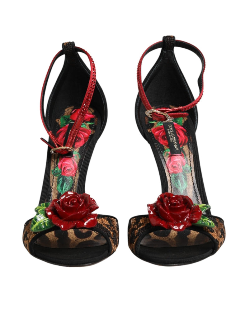 Dolce & Gabbana Brown Leopard Crystal Roses Sandals Shoes - Beyzy Store - Dolce & Gabbana