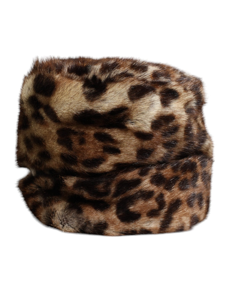 Dolce & Gabbana Brown Leopard Faux Fur Women Bucket Hat - Beyzy Store - Dolce & Gabbana