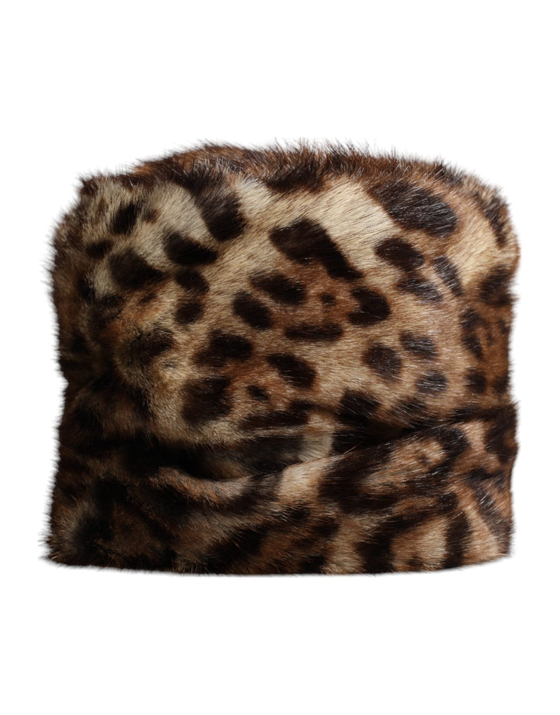 Dolce & Gabbana Brown Leopard Faux Fur Women Bucket Hat - Beyzy Store - Dolce & Gabbana