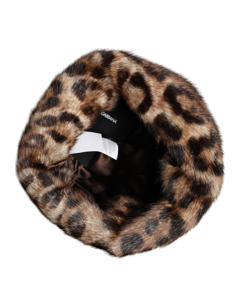 Dolce & Gabbana Brown Leopard Faux Fur Women Bucket Hat - Beyzy Store - Dolce & Gabbana