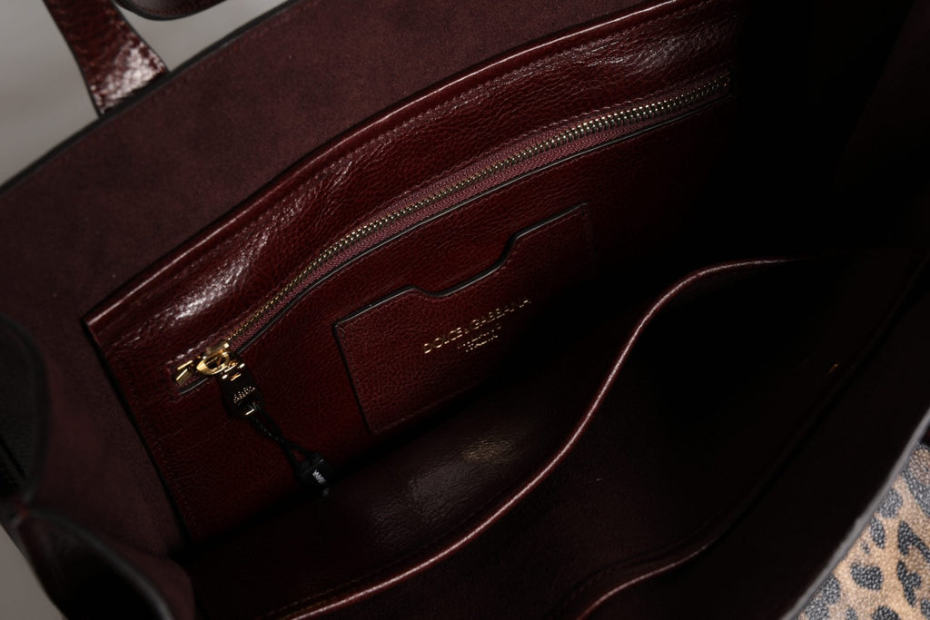 Dolce & Gabbana Brown Leopard Leather Shoulder Strap Tote Bag - Beyzy Store - Dolce & Gabbana
