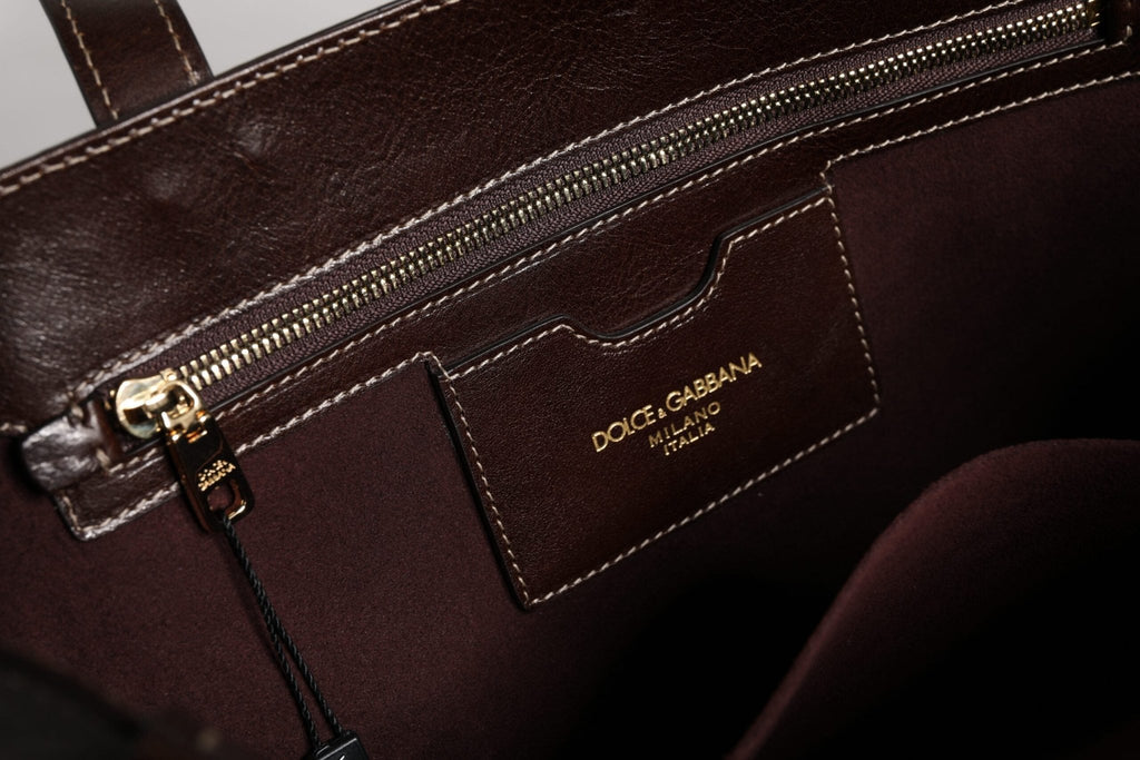 Dolce & Gabbana Brown Leopard Leather Shoulder Strap Tote Bag - Beyzy Store - Dolce & Gabbana