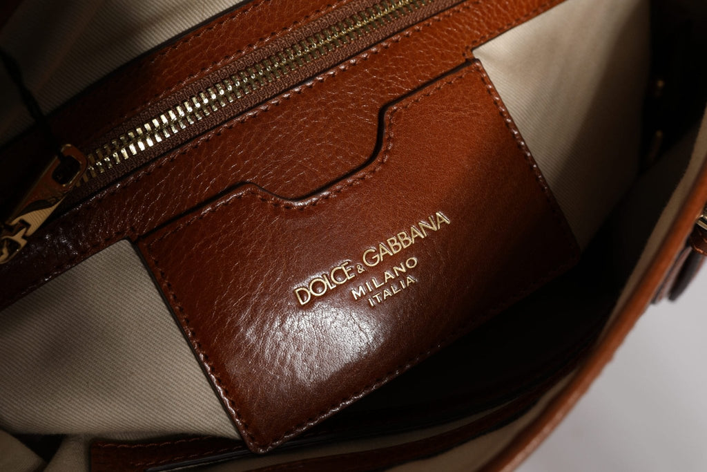Dolce & Gabbana Brown Leopard Leather Shoulder Strap Tote Bag - Beyzy Store - Dolce & Gabbana