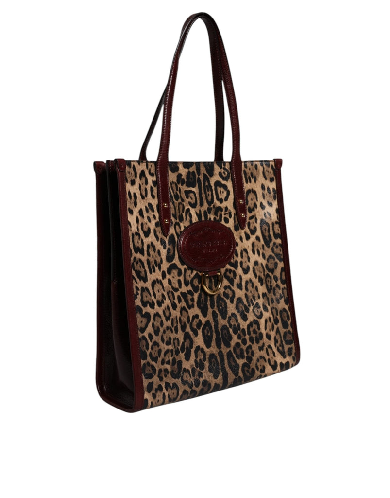 Dolce & Gabbana Brown Leopard Leather Shoulder Strap Tote Bag - Beyzy Store - Dolce & Gabbana