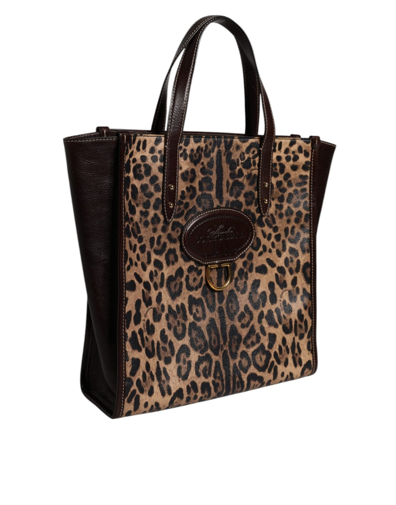 Dolce & Gabbana Brown Leopard Leather Shoulder Strap Tote Bag - Beyzy Store - Dolce & Gabbana