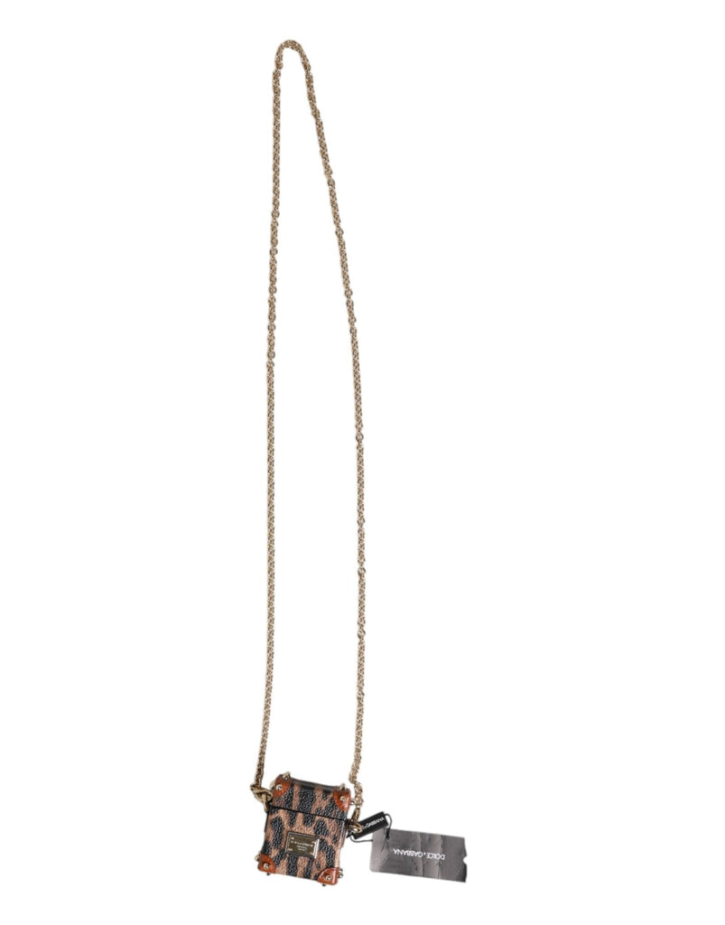 Dolce & Gabbana Brown Leopard Metal Logo Plaque Gold Chain Airpods Case - Beyzy Store - Dolce & Gabbana