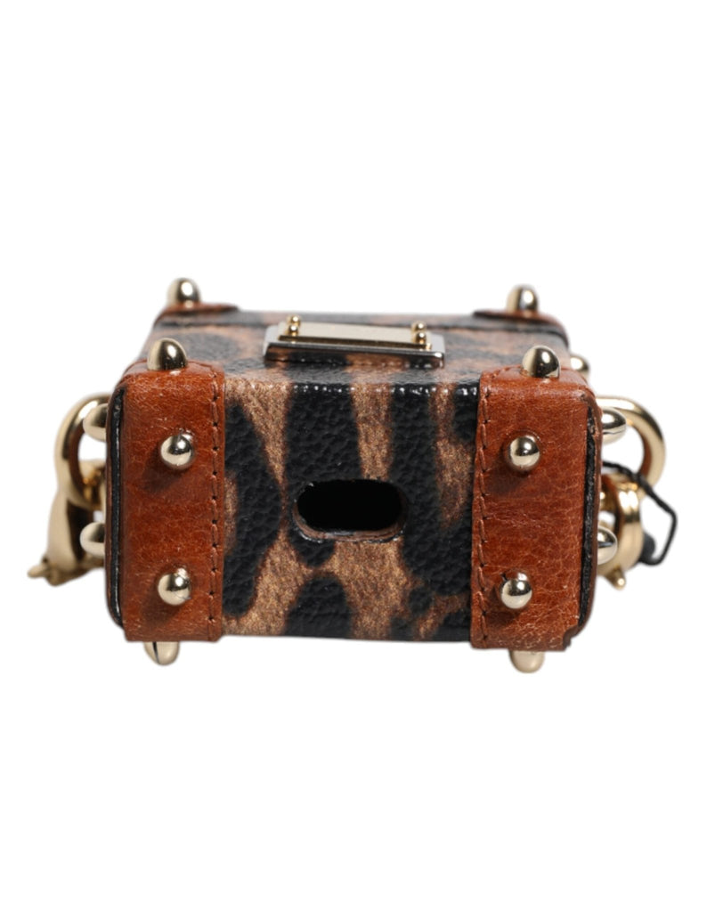 Dolce & Gabbana Brown Leopard Metal Logo Plaque Gold Chain Airpods Case - Beyzy Store - Dolce & Gabbana