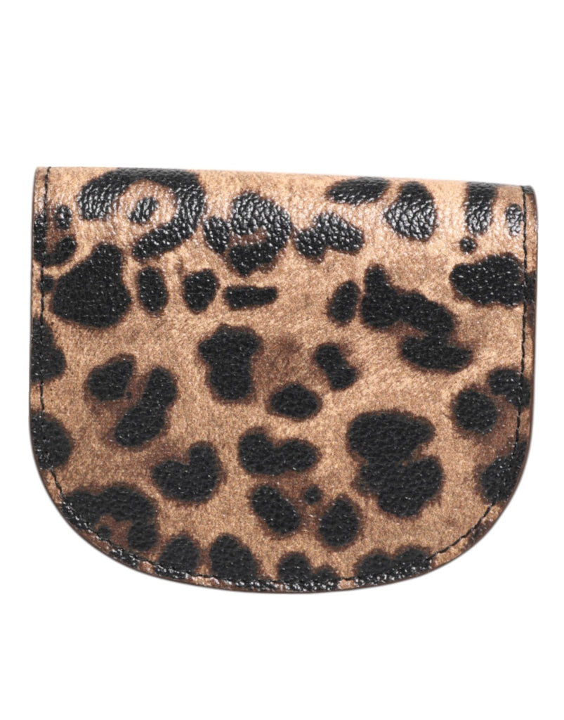 Dolce & Gabbana Brown Leopard Print Calf Leather Small Coin Purse Wallet - Beyzy Store - Dolce & Gabbana