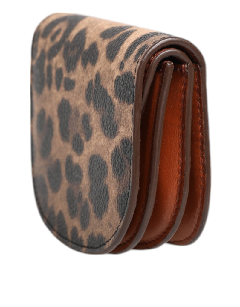 Dolce & Gabbana Brown Leopard Print Calf Leather Small Coin Purse Wallet - Beyzy Store - Dolce & Gabbana