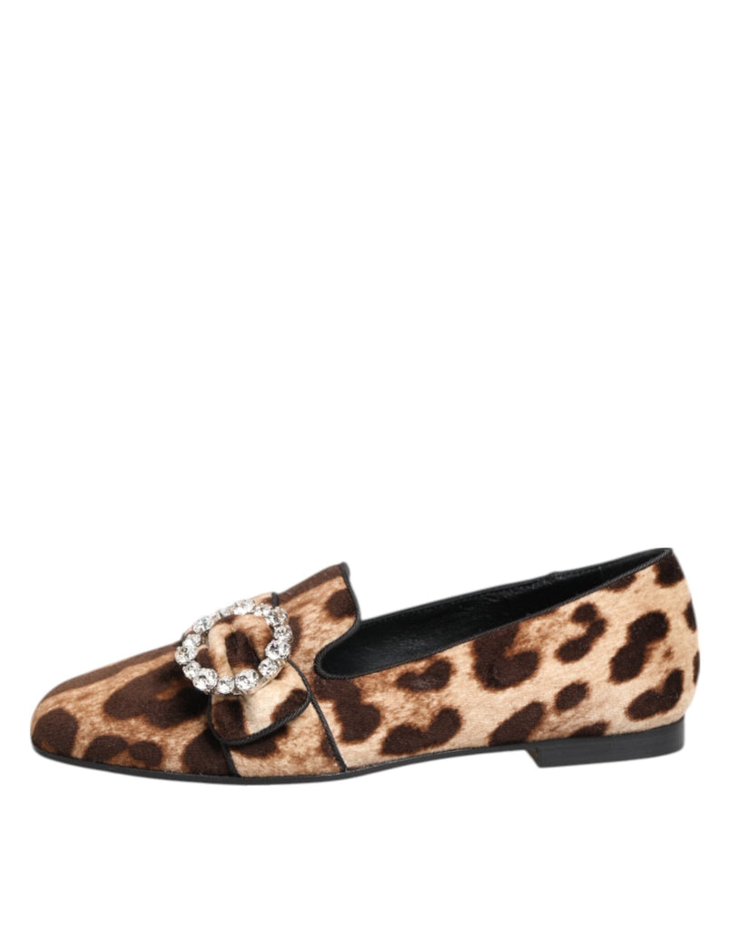 Dolce & Gabbana Brown Leopard Print Crystals Loafers Flats Shoes - Beyzy Store - Dolce & Gabbana