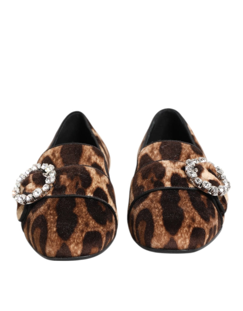 Dolce & Gabbana Brown Leopard Print Crystals Loafers Flats Shoes - Beyzy Store - Dolce & Gabbana