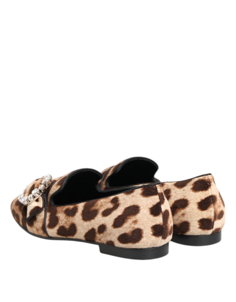 Dolce & Gabbana Brown Leopard Print Crystals Loafers Flats Shoes - Beyzy Store - Dolce & Gabbana