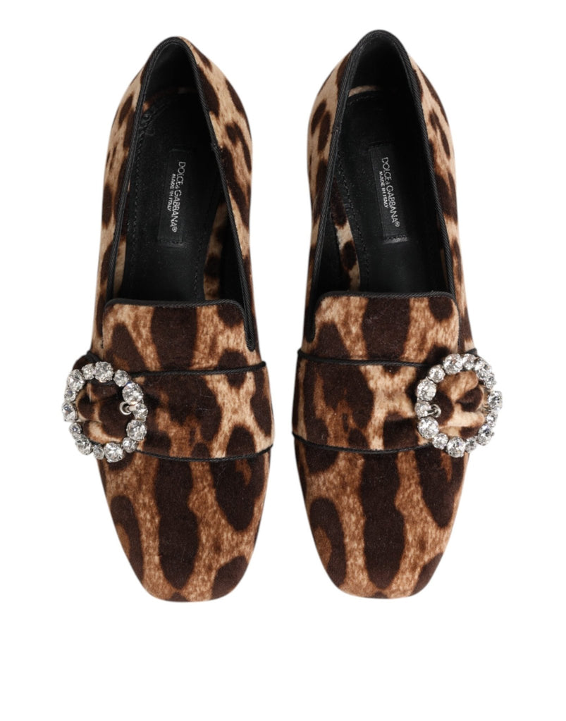 Dolce & Gabbana Brown Leopard Print Crystals Loafers Flats Shoes - Beyzy Store - Dolce & Gabbana