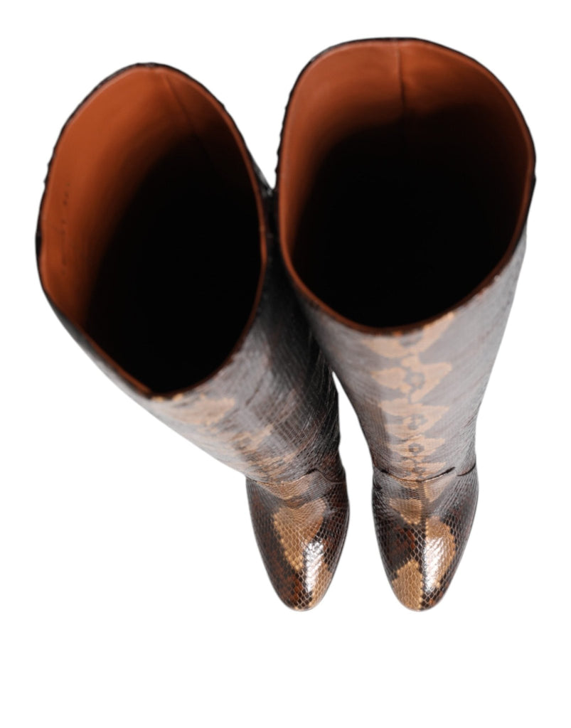 Dolce & Gabbana Brown Python Snakeskin Print Riding Boots Shoes - Beyzy Store - Dolce & Gabbana