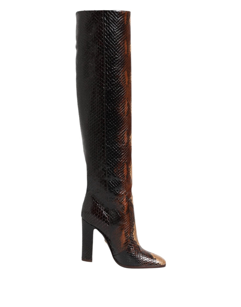 Dolce & Gabbana Brown Python Snakeskin Print Riding Boots Shoes - Beyzy Store - Dolce & Gabbana