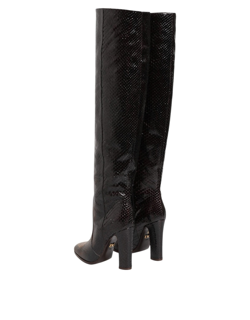 Dolce & Gabbana Brown Python Snakeskin Print Riding Boots Shoes - Beyzy Store - Dolce & Gabbana