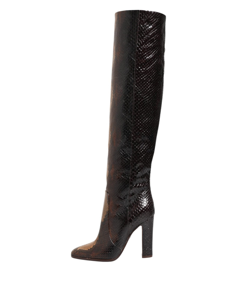 Dolce & Gabbana Brown Python Snakeskin Print Riding Boots Shoes - Beyzy Store - Dolce & Gabbana