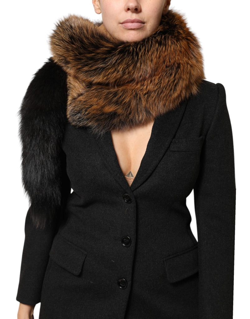 Dolce & Gabbana Brown Red Fox Fur Neck Cashmere Warmer Scarf - Beyzy Store - Dolce & Gabbana