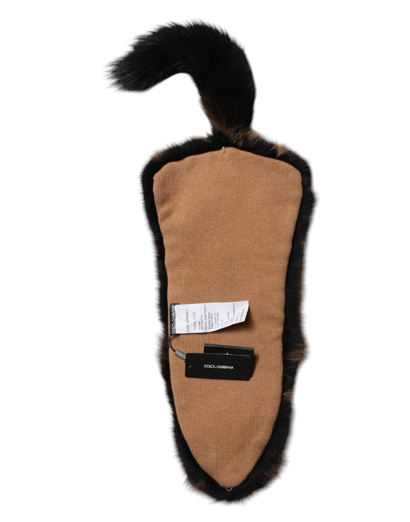 Dolce & Gabbana Brown Red Fox Fur Neck Cashmere Warmer Scarf - Beyzy Store - Dolce & Gabbana