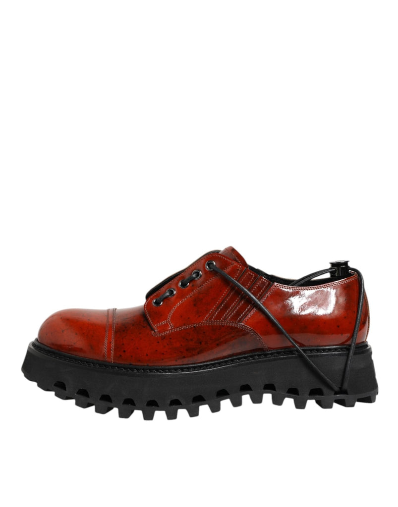 Dolce & Gabbana Brown Red Leather Lace Up Derby Dress Shoes - Beyzy Store - Dolce & Gabbana