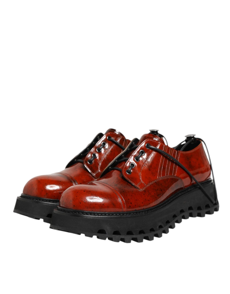 Dolce & Gabbana Brown Red Leather Lace Up Derby Dress Shoes - Beyzy Store - Dolce & Gabbana
