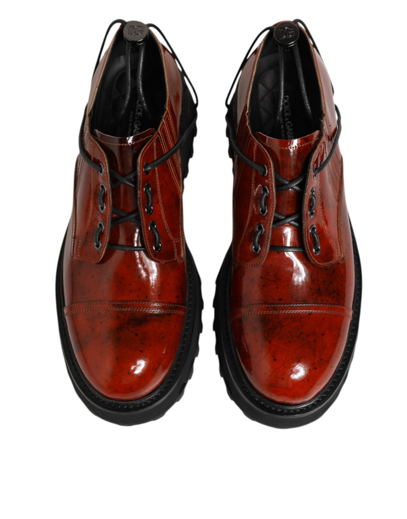 Dolce & Gabbana Brown Red Leather Lace Up Derby Dress Shoes - Beyzy Store - Dolce & Gabbana