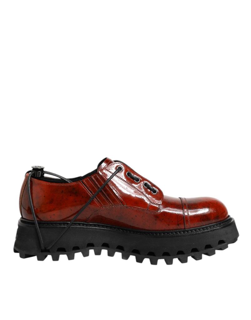 Dolce & Gabbana Brown Red Leather Lace Up Derby Dress Shoes - Beyzy Store - Dolce & Gabbana