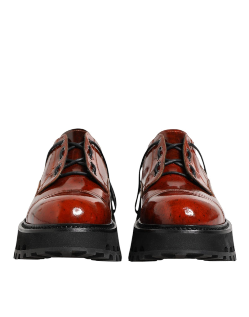 Dolce & Gabbana Brown Red Leather Lace Up Derby Dress Shoes - Beyzy Store - Dolce & Gabbana