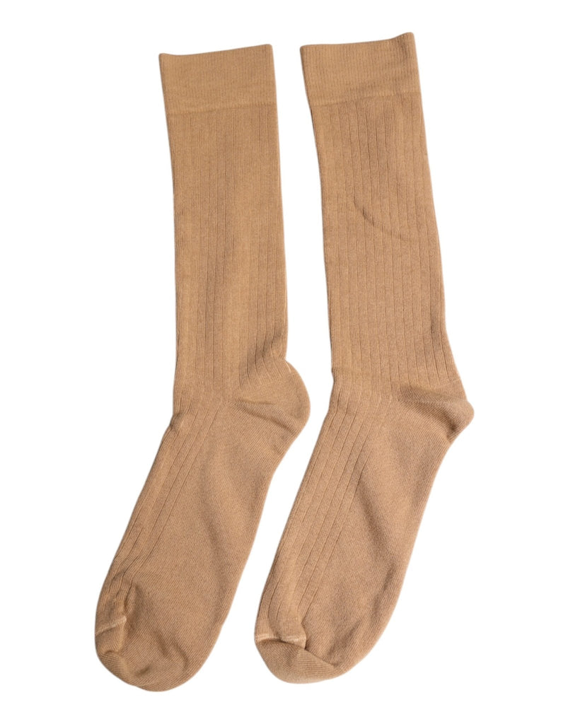 Dolce & Gabbana Brown Solid Cotton Mid Calf Men Socks - Beyzy Store - Dolce & Gabbana