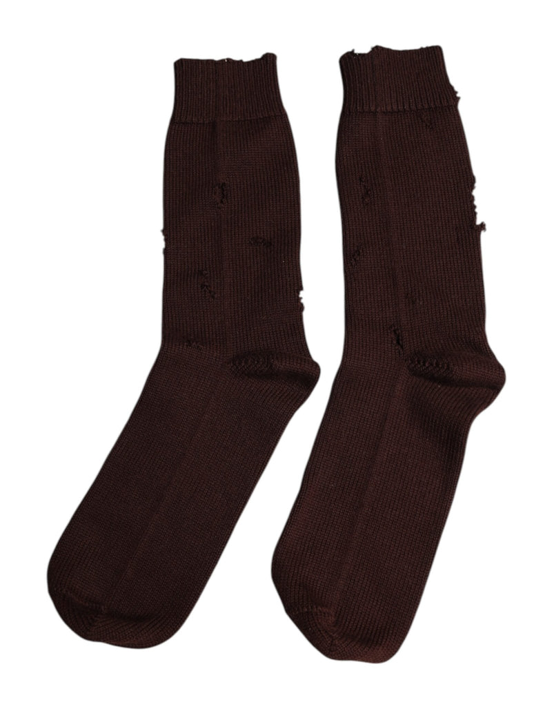 Dolce & Gabbana Brown Solid Cotton Stretch Mid Calf Socks - Beyzy Store - Dolce & Gabbana
