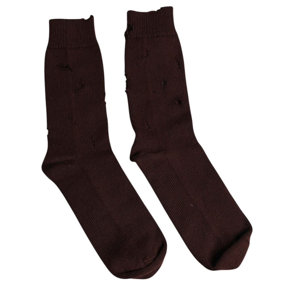 Dolce & Gabbana Brown Solid Cotton Stretch Mid Calf Socks - Beyzy Store - Dolce & Gabbana