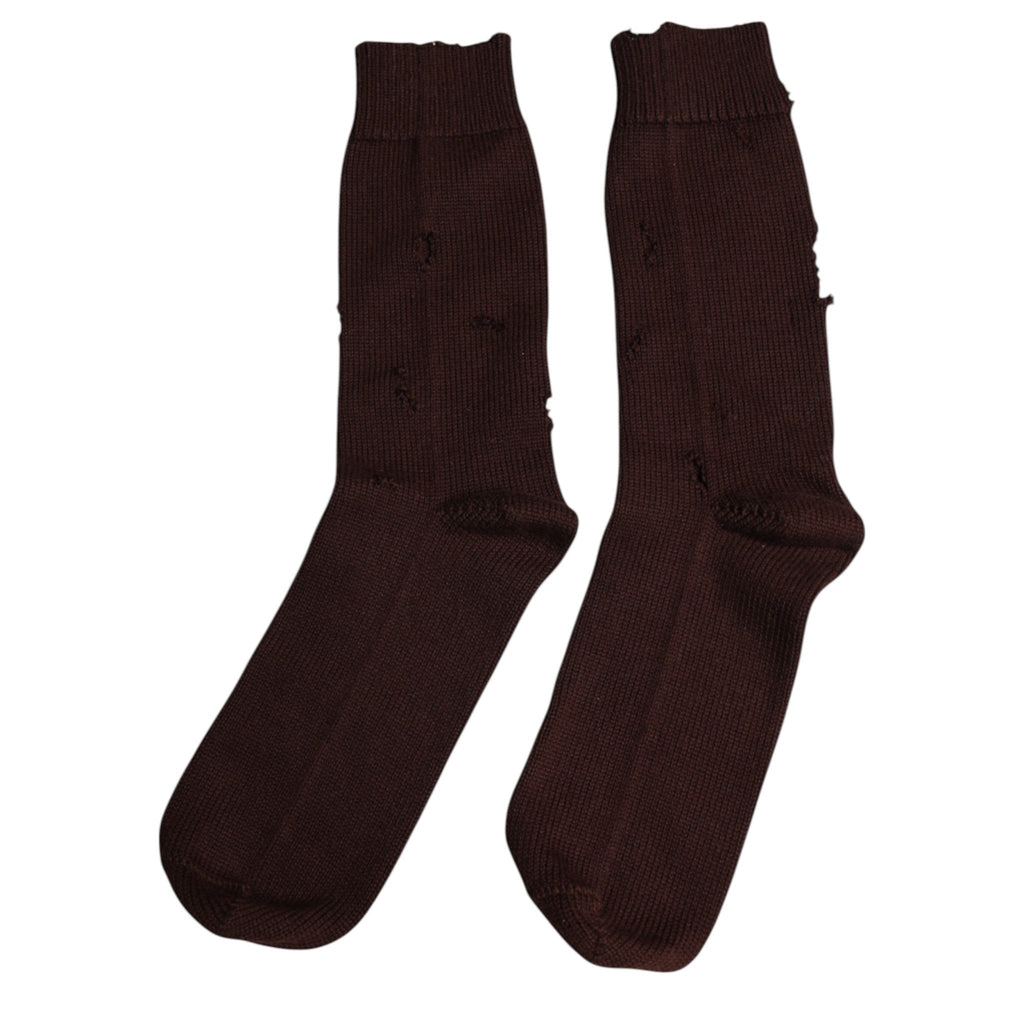 Dolce & Gabbana Brown Solid Cotton Stretch Mid Calf Socks - Beyzy Store - Dolce & Gabbana