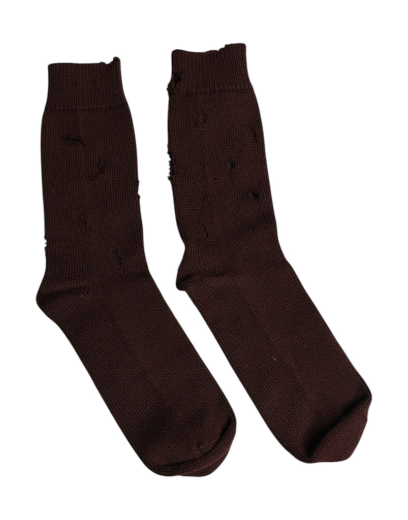 Dolce & Gabbana Brown Solid Cotton Stretch Mid Calf Socks - Beyzy Store - Dolce & Gabbana