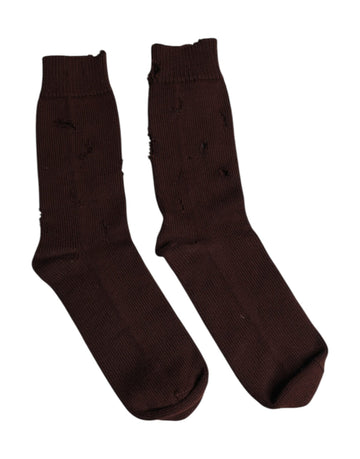 Dolce & Gabbana Brown Solid Cotton Stretch Mid Calf Socks - Beyzy Store - Dolce & Gabbana